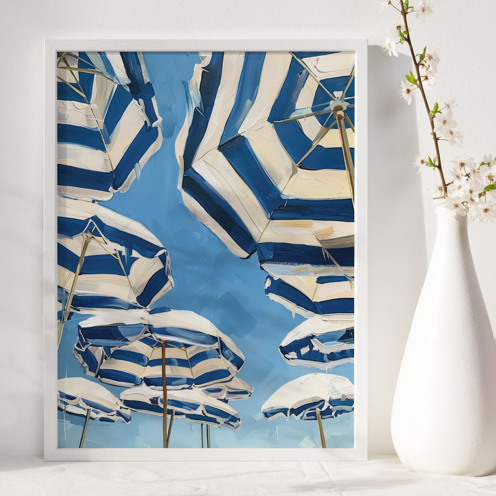 French Riviera Beach Umbrellas Print | Matte Vertical Poster