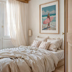 Surfer Girl with Pink Surfboard Print | Matte Vertical Poster