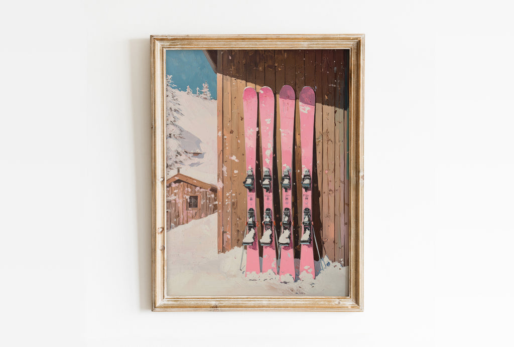 Pink Ski Equipment Print | Matte Vertical Poster