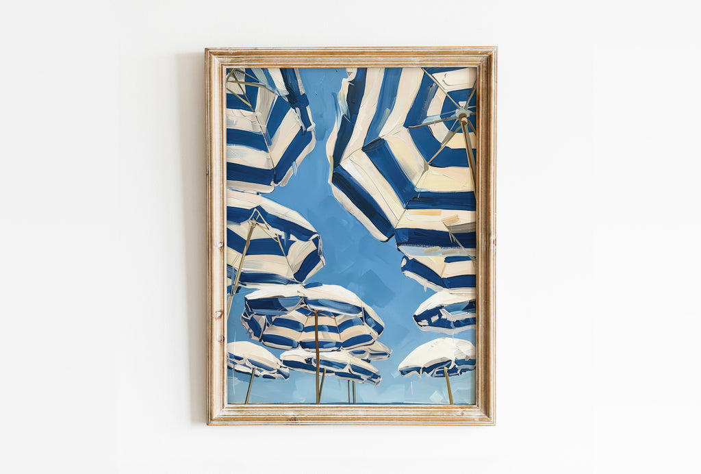 French Riviera Beach Umbrellas Print | Matte Vertical Poster