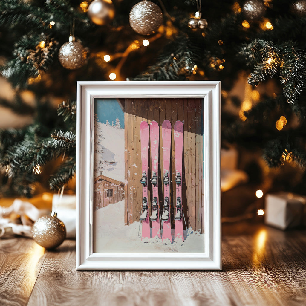Pink Ski Equipment Print | Matte Vertical Poster